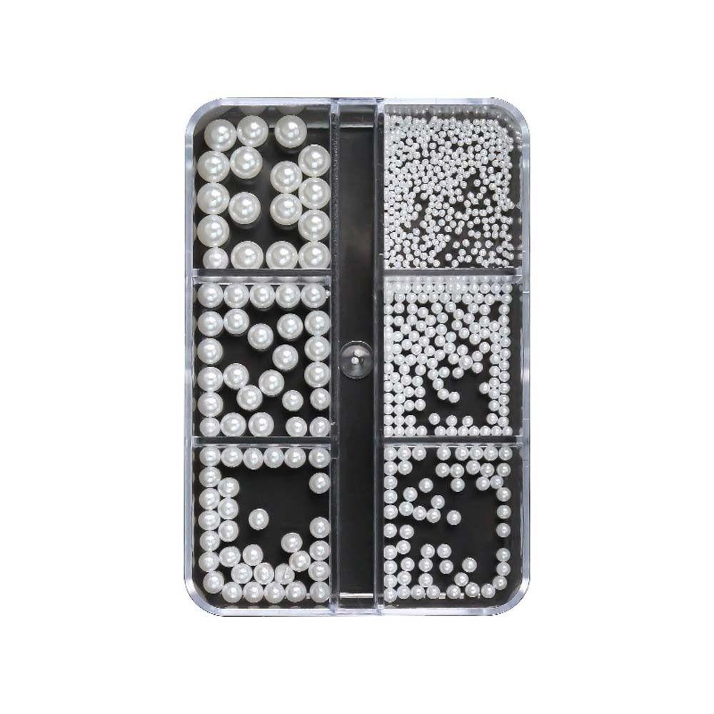 Mxbeauty Hiasan Kuku Mutiara 6kisi Jepang 3D Perhiasan Kuku Putih Pearlescent Manicure Aksesoris Hiasan Kuku Pearl Nail Drills