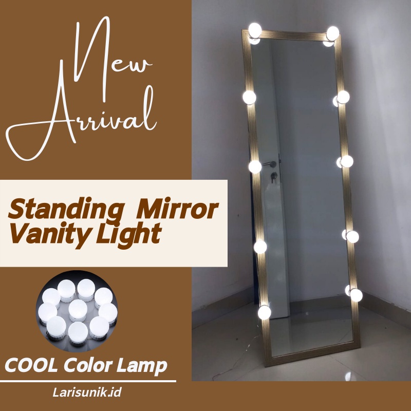 Kaca Full Body Cermin Standing Miror Vanity Lamp LED Dinding Gantung Besar Bingkai Kayu Lampu Bohlam Lamp Kaca Rias Dandan Make Up Mek Up Berdiri Full Body Sebadan Stand Cermin Estetik Estetic Mirror OOTD Penghias Dekor Decor Kamar Tidur Aesthetic LED