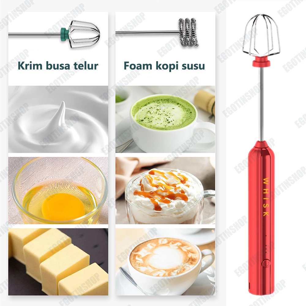 Pembuih Susu Pengocok Telur Handheld Blender Milk Frother Electric Mixer Portable Egg Beater USB Rechargeable