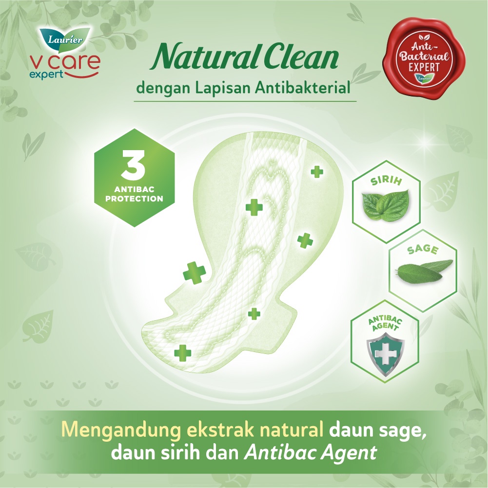 Laurier Natural Clean Pembalut Wanita Daun Sirih Anti Bakteri Night 35cm Wing - Bersih Alami Cegah Bau Isi 12 Buah Triple Pack
