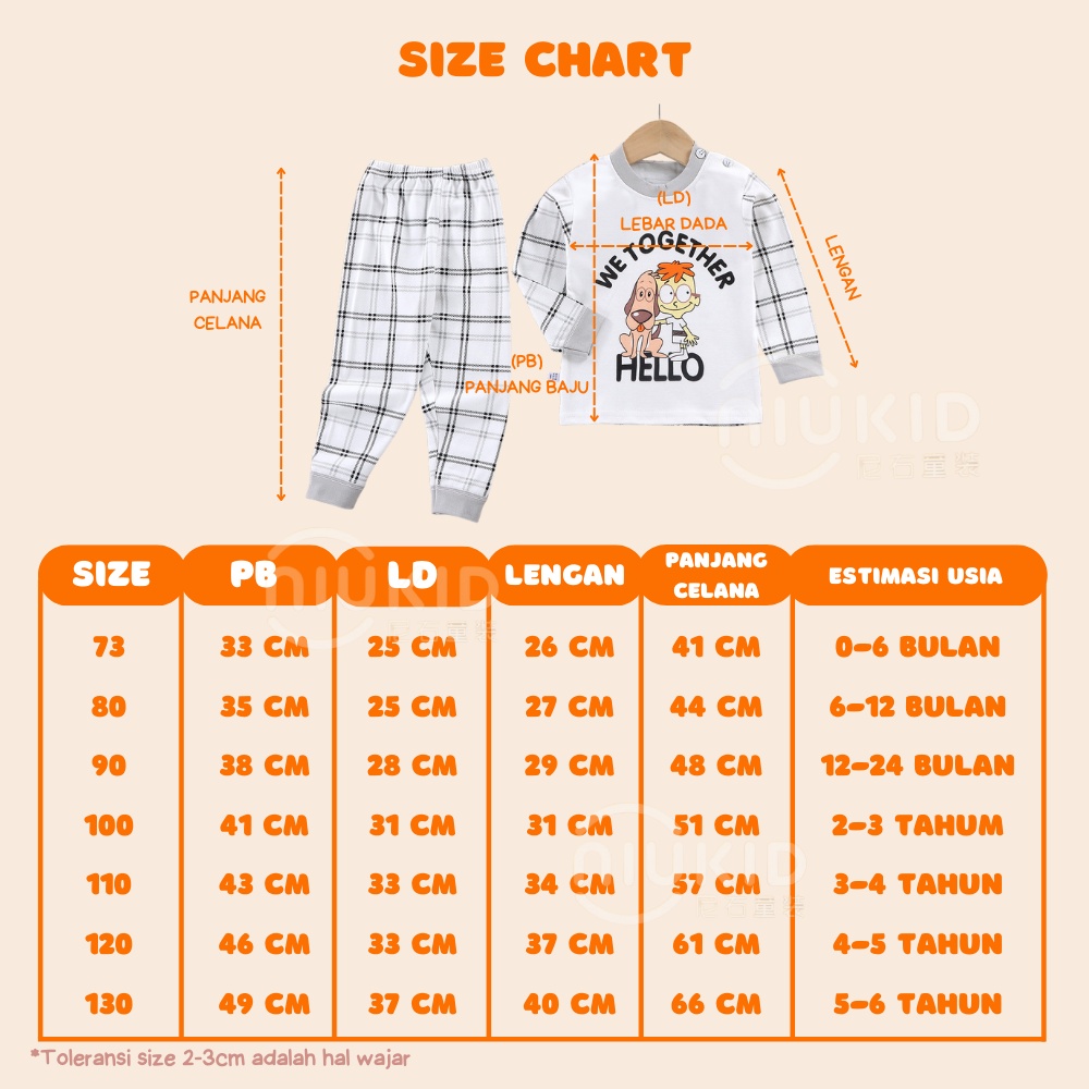 NIUKID BAJU TIDUR ANAK SETELAN PIYAMA BAYI SET LENGAN PANJANG BAHAN LEMBUT BAJU TIDUR BAYI #C01-#C06