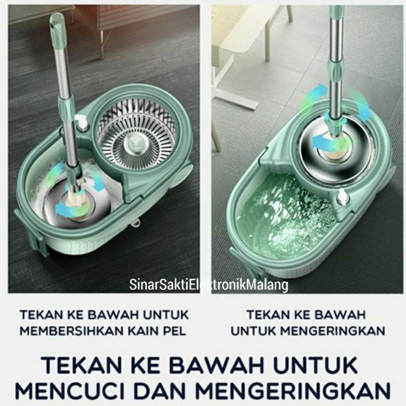 Alat Sapu Pel Lantai Putar Otomatis Super Spin Mop Dengan Roda Samono