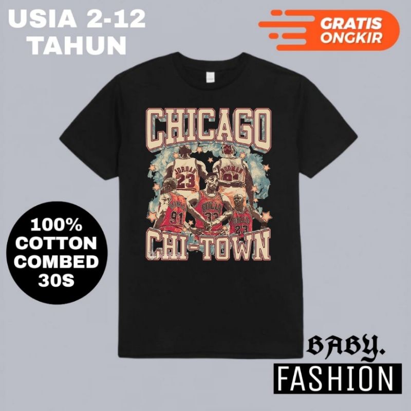 KAOS BAJU ANAK CHICAHO Chi Town - TSHIRT Nba Bootleg Vintage Baby Kids Hitam 30s