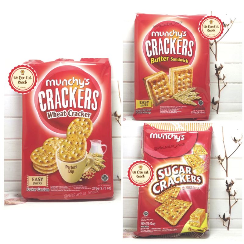 

Munchys Crackers Wheat Gandum 276gr/Sandwich Butter Mentega 270gr/Sugar 380gr