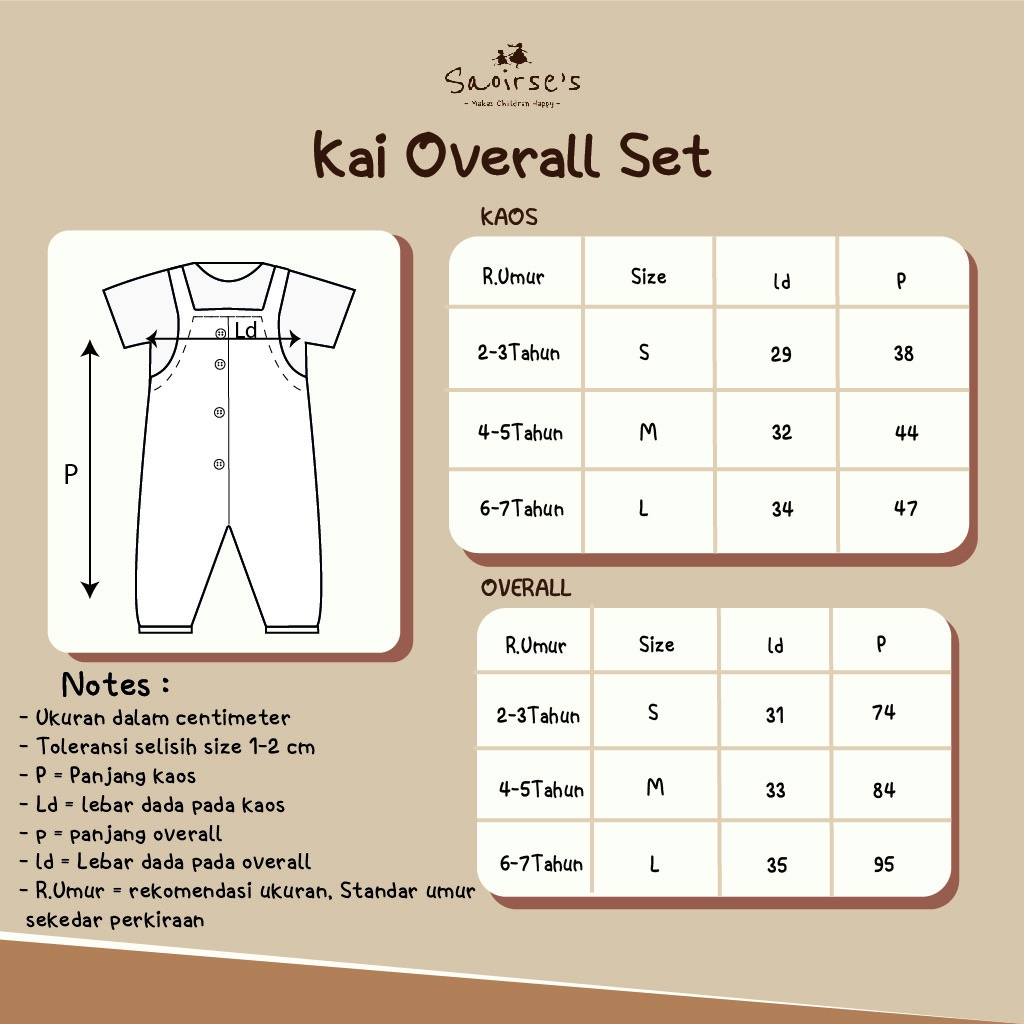 Saoirse's Kai Overall Set - Setelan kaos dan jumpsuit anak unisex perempuan laki-laki balita