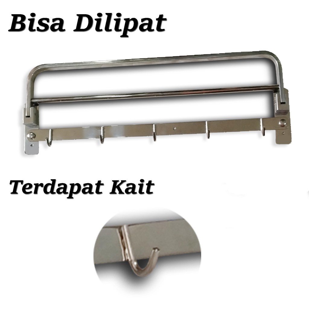 (SerbaSerbi)Gantungan handuk Lipat /Rak handuk Kait Bahan Stainless Tebal -2 baris  AM 01