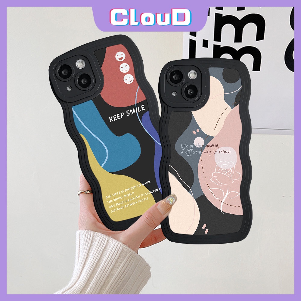 Ins Abstrak Art Moranti Jahitan Kontras Smiley Case Redmi Note9 8 11s 9s 9pro 10s 11 10 Pro Max Plus Note11 Redmi A1 10C 10 10A 9A 9 9T 9C NFC Lembut Bergelombang Pinggiran Bunga Penutup