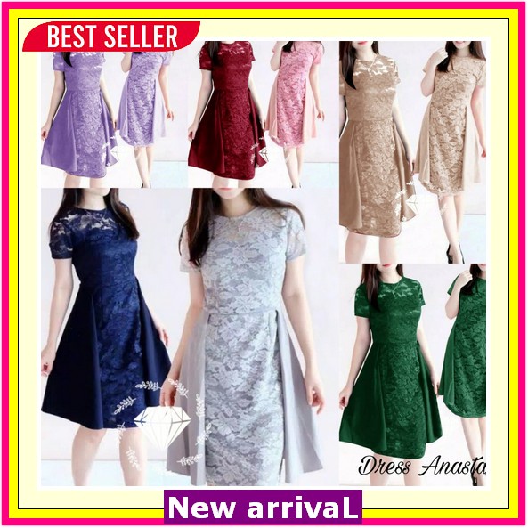 Baju Dress Pesta Wanita Kondangan Moscrepe Tile Dewasa Remaja Terbaru 2022 Kekinian Imlek Natal Kuen