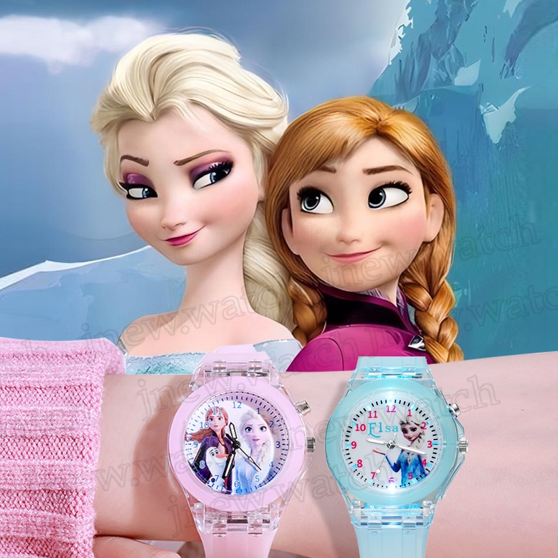 jam tangan anak anak Perempuan frozen Jam Tangan Kartun Bercahaya Anak Jam Tangan Elektronik Bercahaya, Tahan Guncangan dan Tahan Air