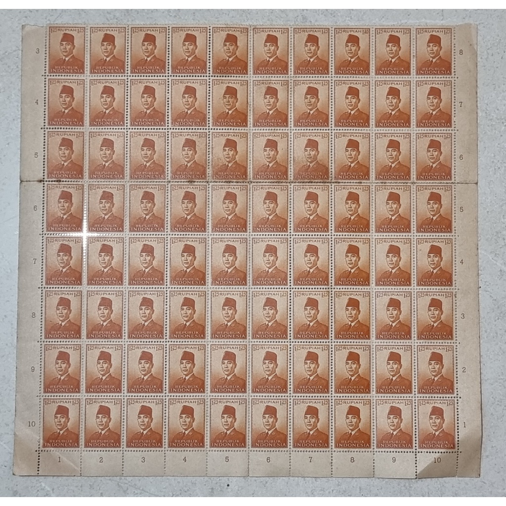 

Full Sheet 80 Keping Prangko Sukarno Soekarno 1,25 Rupiah 1951 Unused