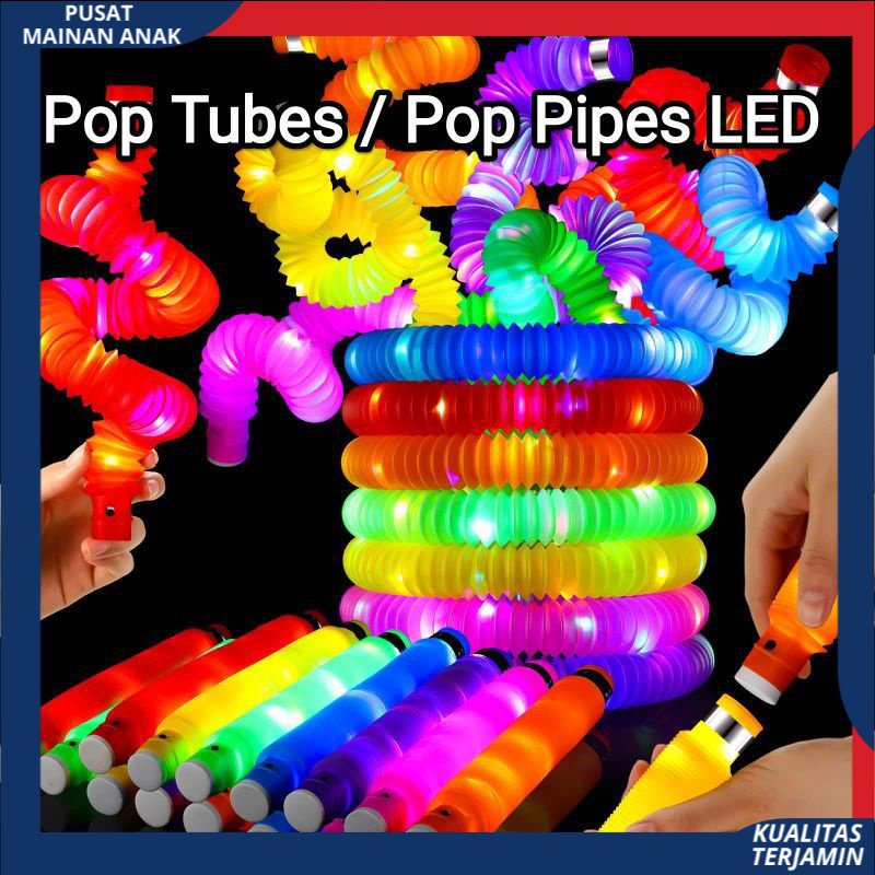 mainan pipa lampu Pop Pipes / Mainan Lampu Stick Pipa Selang Fidget Toy / Mainan Viral CEV Light Up Pop Tubes