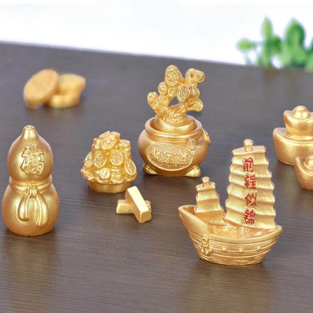 AUGUSTINA Ornamen Kecil Meriah Labu Perahu Tahan Lama Tahun Baru Dekorasi Hiasan Kerajinan Resin Home Decor Desktop Decor DIY Ornamen Menguntungkan