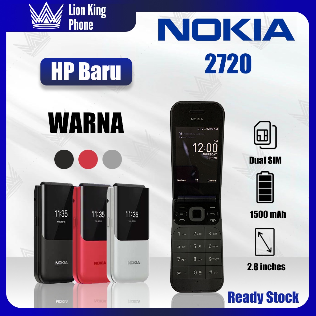 Bagus mulus Handphone flip NOKIA 2720 FLIP DUAL SIM GARANSI TOKO HP JADUL NOKIA JADUL LIPAT Jadul Murah Mobile Phone bahasa indonesia suara besar