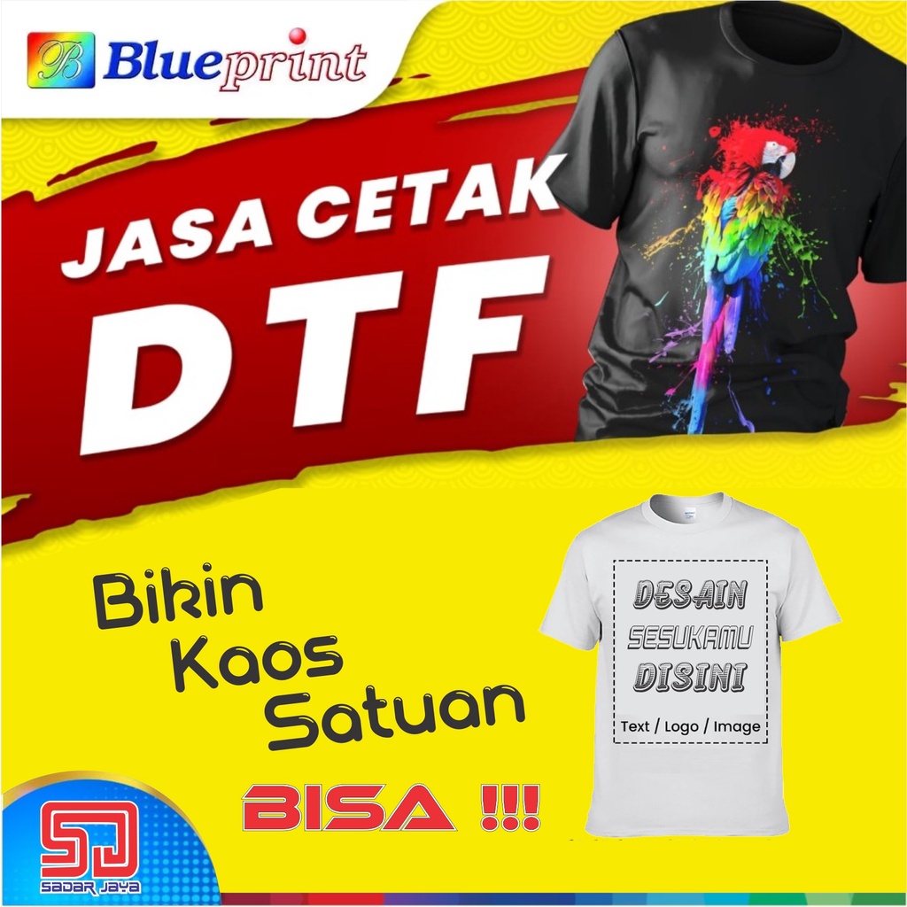 Promo Print Cetak Sablon DTF Rubber + Kaos Cotton Combed 30s Katun 100%