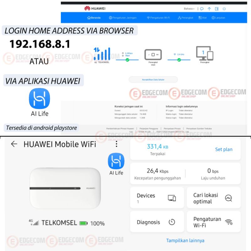 Mifi 4G LTE Huawei E5576 Free Telkomsel 14GB Garansi Resmi