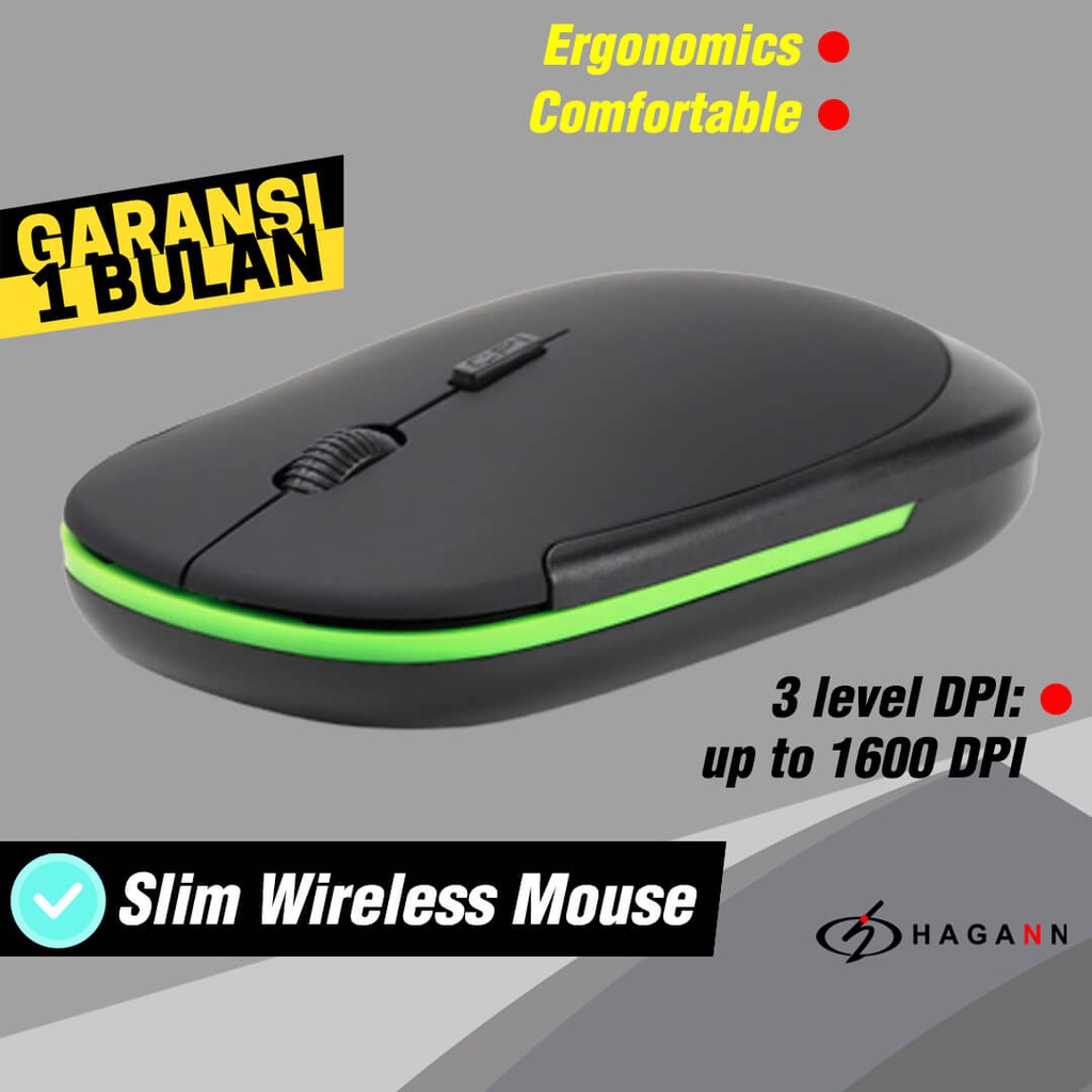 Mouse Wireless Laptop PC Tanpa Kabel Wireles USB Tipis Mini Slim Murah Unik Ergonomic Up To 1600 DPI