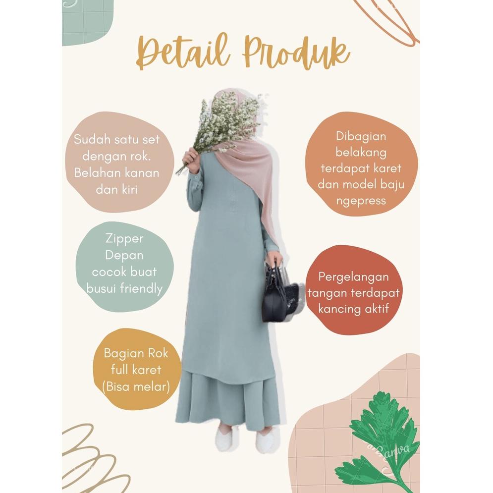 8832 Zalina One Set Setelan Rok + Tunik Wanita Muslim Remaja Busui Jumbo LD 90 - 120 Bahan Paulista 