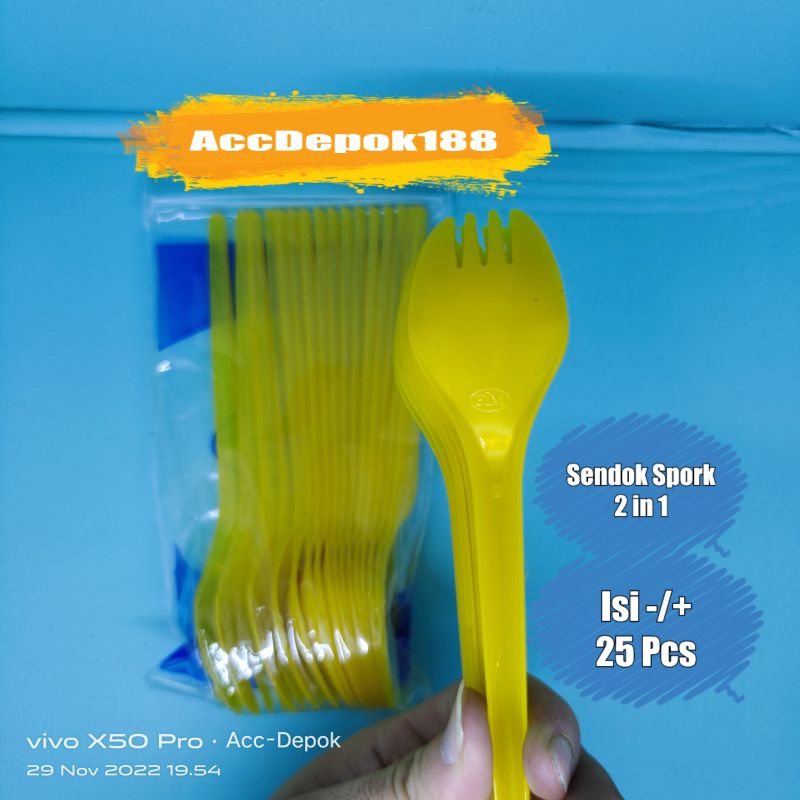 SENDOK HORK / SENDOK SPORK 2IN1 MEREK FIM WARNA HITAM / BENING / BIRU / KUNING / MERAH / UNGU / ORENG ISI 25 PCS