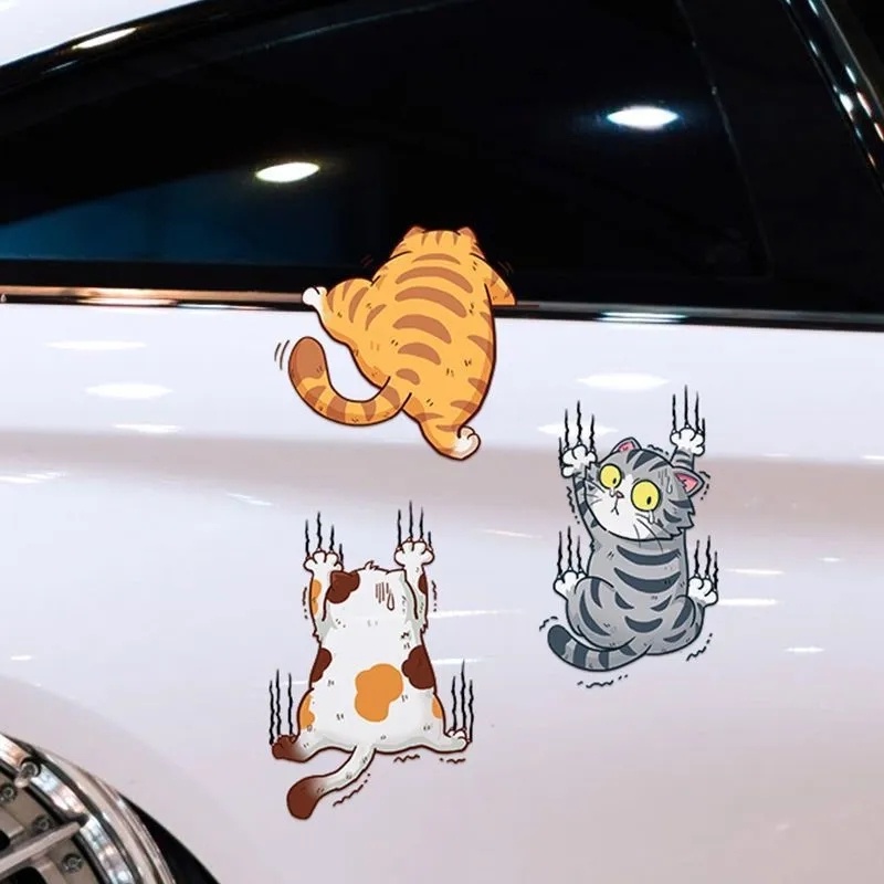 Stiker Motif Kartun Kucing Memanjat Bahan Vinyl Anti Air / Gores Untuk Dekorasi Mobil / Motor