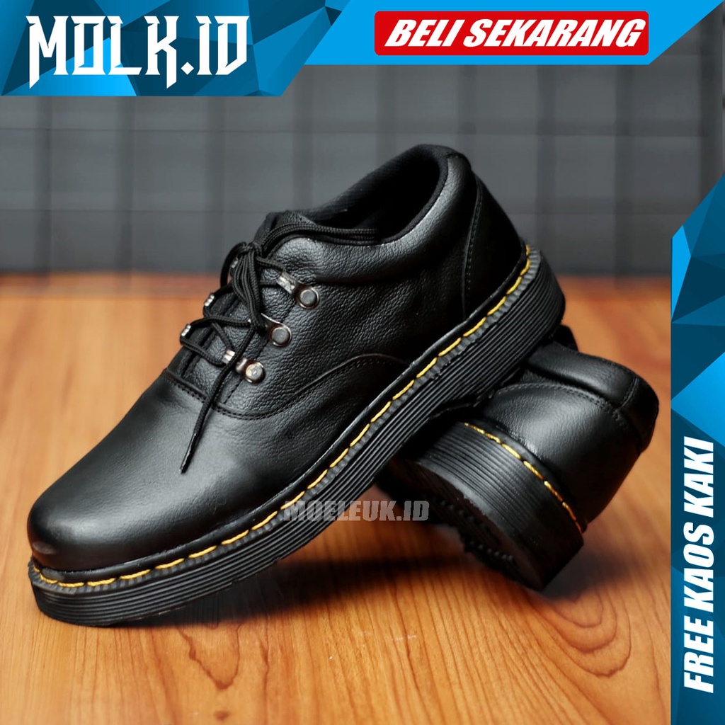 MOLK Sepatu Docmart Kulit Low Boots Hitam Semi Formal Casual Kerja Kantor Modern