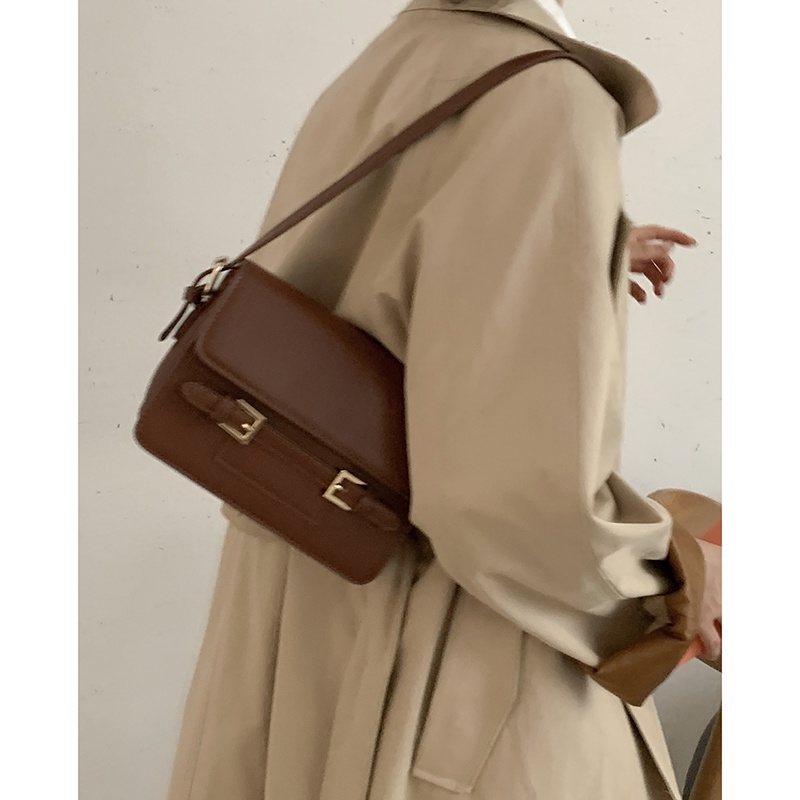 Suhao French niche tas ketiak wanita 2021 baru trendi fashion retro tas persegi kecil gaya Barat all-match ins messenger bag