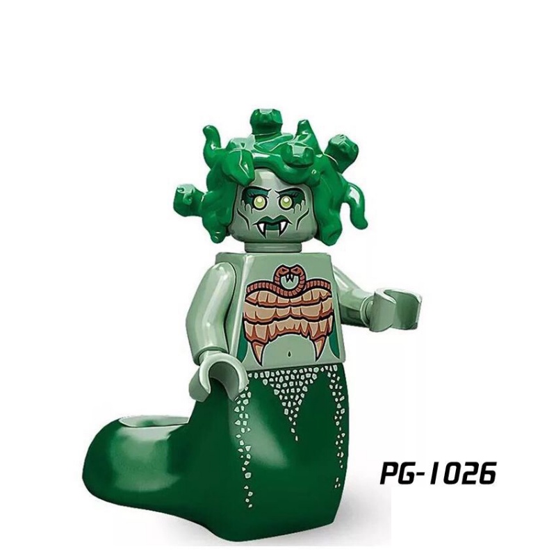 Patung Minifigures Medusa Gingerbread Man Chicken Warrior Warna Emas Untuk Koleksi