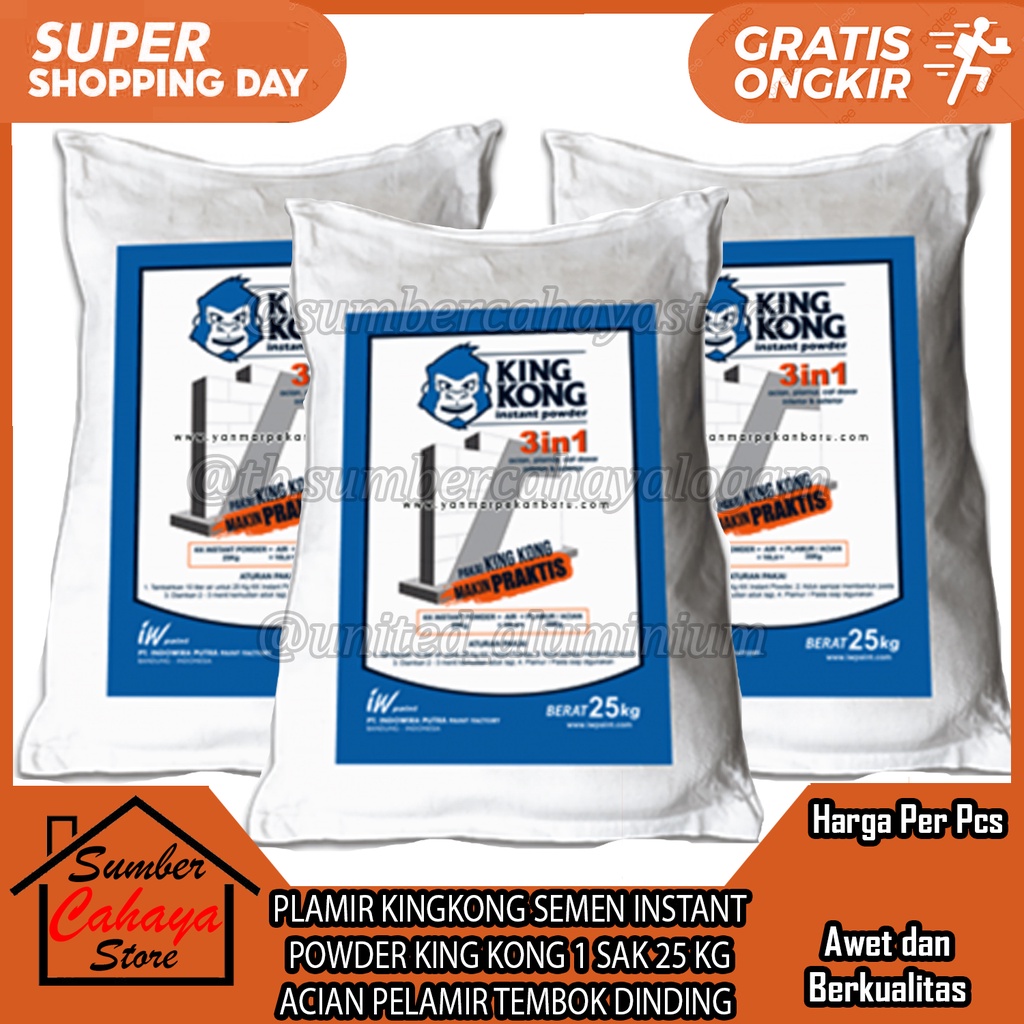 [Kargo] Plamir Tembok King Kong Kingkong 1 Sak Zak 25kg 25 Kg Karung Instant Powder Semen Dempul Tut