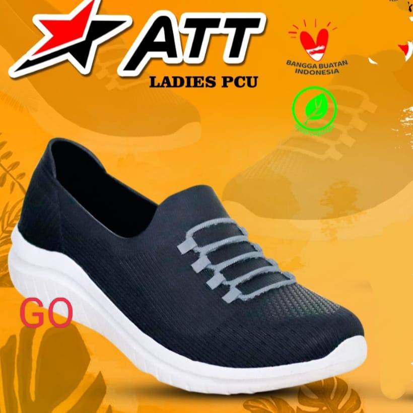 gof ATT SWP 501 Sepatu Slip On Wanita Karet Sneakers Anti Air PUTIH HITAM