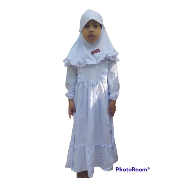 real pict Gamis anak perempuan putih,gamis manasik haji