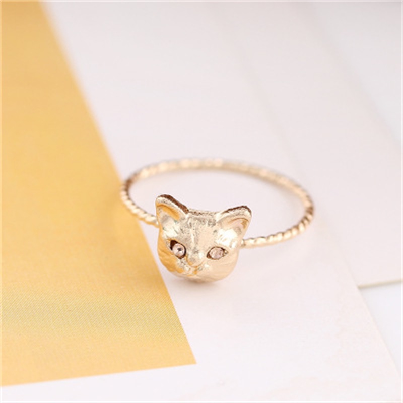 Cincin Bentuk Kucing Aksen Berlian Imitasi Gaya Korea