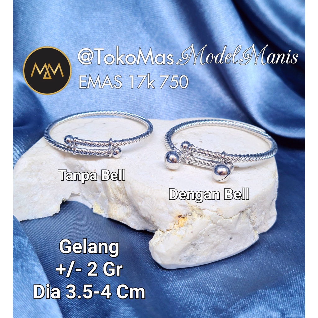Gelang bayi ulir emas putih 750 kadar 17k