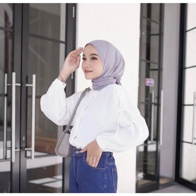 GUZEL CRINCLE BLOUSE PREMIUM / ATASAN WANITA / WARNA HITAM PUTIH MOCCA / MONOCHROME FASHION