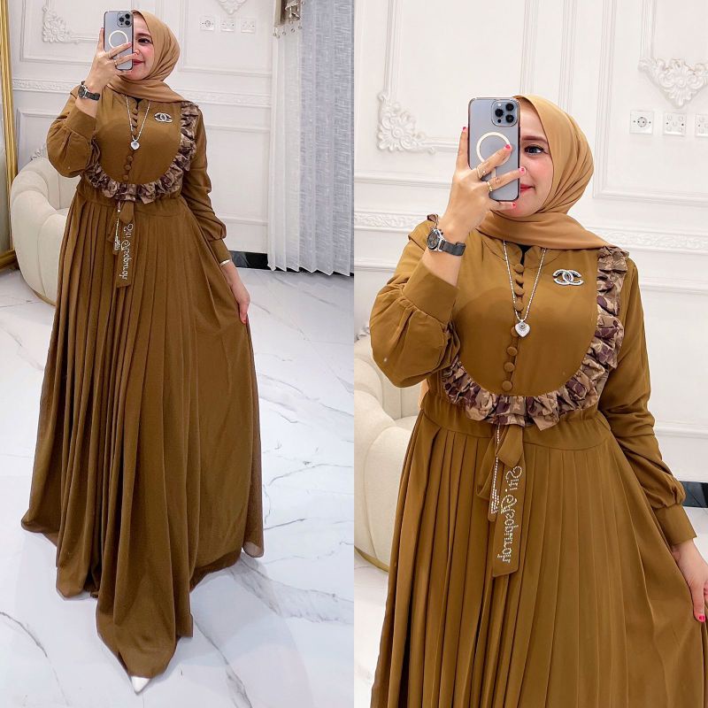 NEW DRESS SANIA BAHAN CERUTY BABYDOLL REMPEL KELILING MIX DIOR SILK