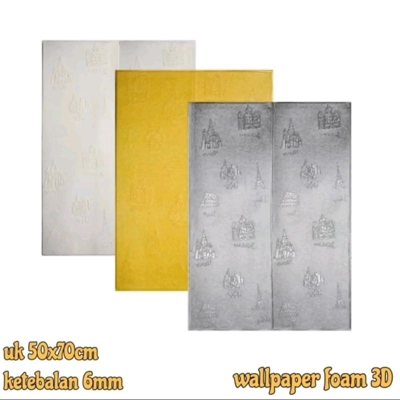 wallpaper foam premium permukaan timbul motif jendela bangunan dunia