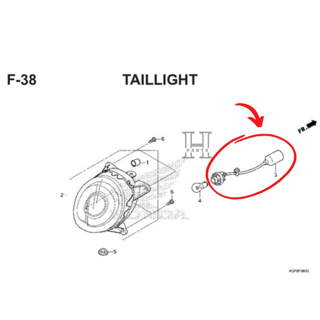 KABEL SOCKET LAMPU BELAKANG SOCKET COMP TAILLIGHT SCOOPY ESP K2F 33750-K2F-N01 ASLI ORIGINAL AHM HGP HONDA