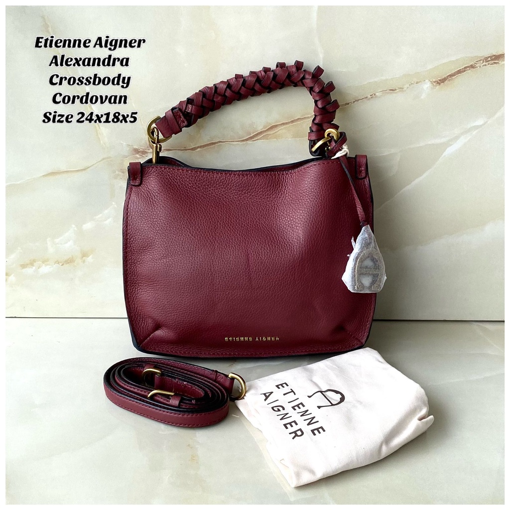 Tas Selempang Wanita Branded Etienne Aigner Alexandra Crossbody Bag Cordovan Maroon Original