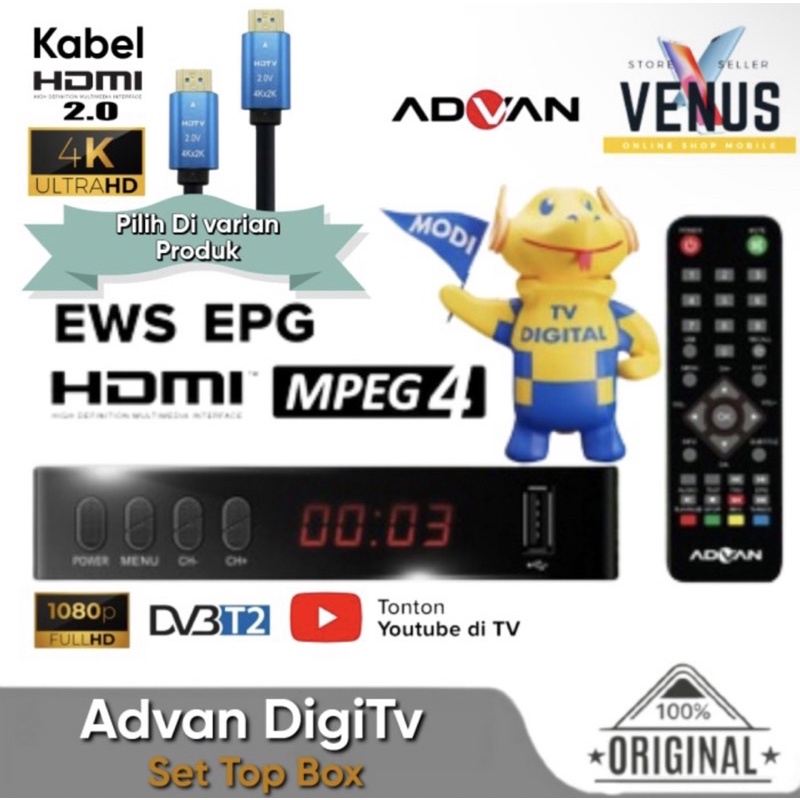 Advan Digipro Full HD Receiver Set Top Box Converter DVB T2