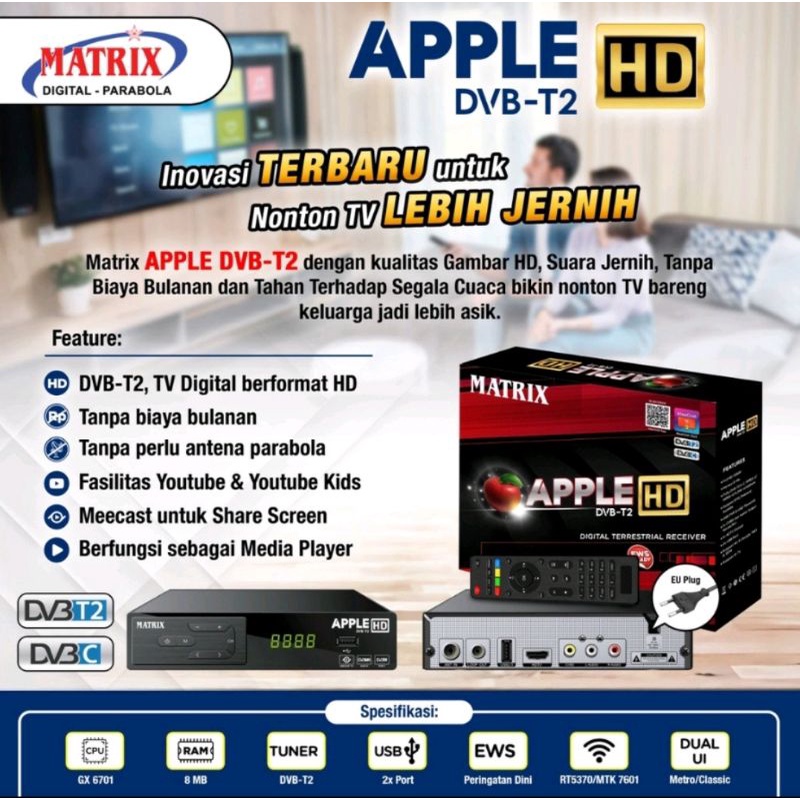 STB MATRIX DIGITAL DVBT2 APPLE HD TV TERBARU TERLENGKAP LANGSUNG PAKAI