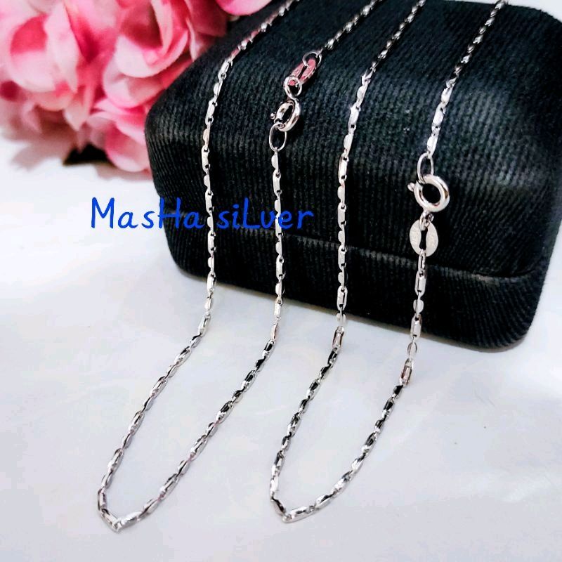 KALUNG ANAK PERAK 35CM ASLI SILVER 925 LAPIS MAS PUTIH_KALUNG RANTAI PADI UNISEX
