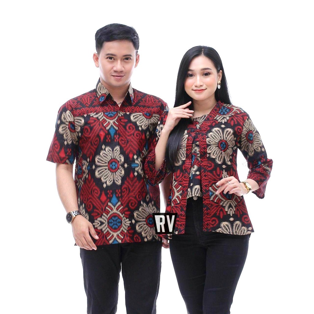 [ EDISI NATAL ] Batik Couple Pria Wanita Atasan Kemeja Batik Kecubung Merah By Batikid