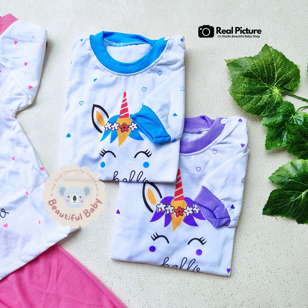 Setelan Piyama Bayi Perempuan 3-12 bulan Motif Unicorn / Setelan Baju Bayi Panjang / Celana Panjang Bayi / Baju Bayi Perempuan / Beautiful Baby Shop