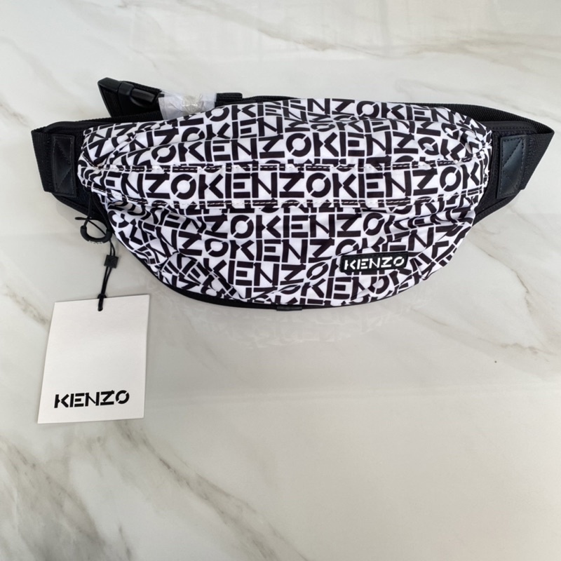 KENZO ALL OVER REPEAT MONOGRAM BUMBAG BLACK WHITE