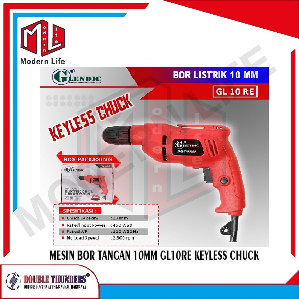 Glendic GL10RE KEYLESS WATERPAS Mesin Bor Listrik / Mesin Bor 10mm GL