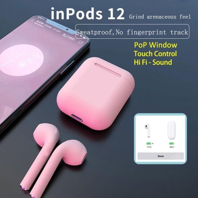 i12 Earphones Bluetooth 5.0 Earphone Matte Macaron Earbuds TWS Wireles - Hitam