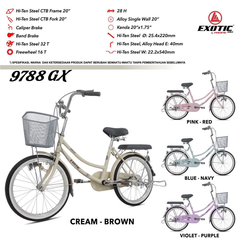 Sepeda Keranjang Remaja Dewasa EXOTIC 9788 GX 20 24 26 inch Citybike CTB