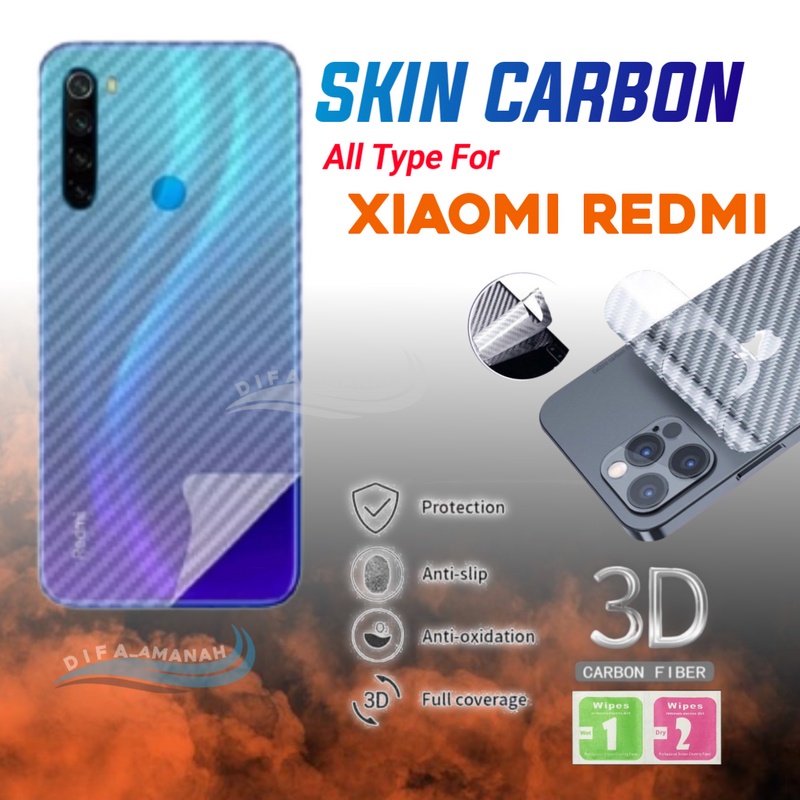 SKIN CARBON FOR XIAOMI REDMI ALL TYPECARBON ANTI GORES BELAKANG ANTI JAMUR 3D CARBON GARSKIN