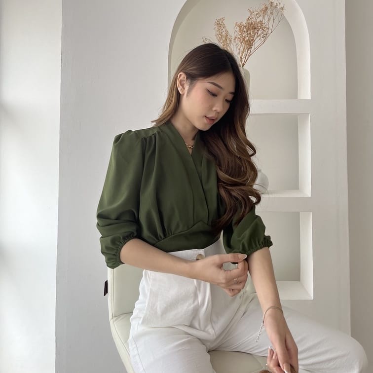 (DBY) BLOUSE ZOPHIA CROP TOP KEMEJA CRINCLE AIRFLOW ATASAN WANITA