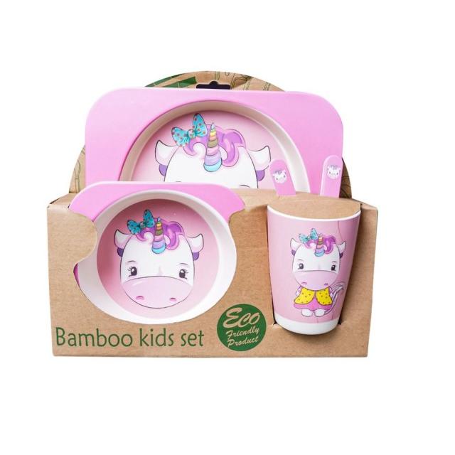 Set Alat Makan 5 in 1 / Piring Makan Anak Balita Peralatan Makan - 005 - Flamingo