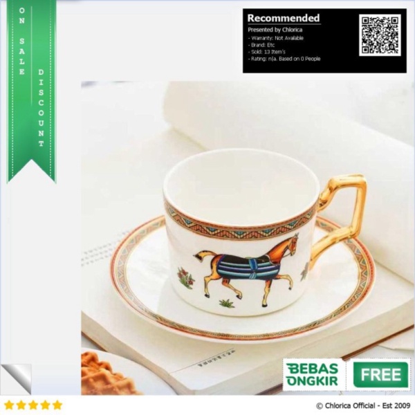 Unik Hermes Set Cangkir Piring Kopi Luxury Ceramic Mugs 200ml - E212 - Putih Etc Murah