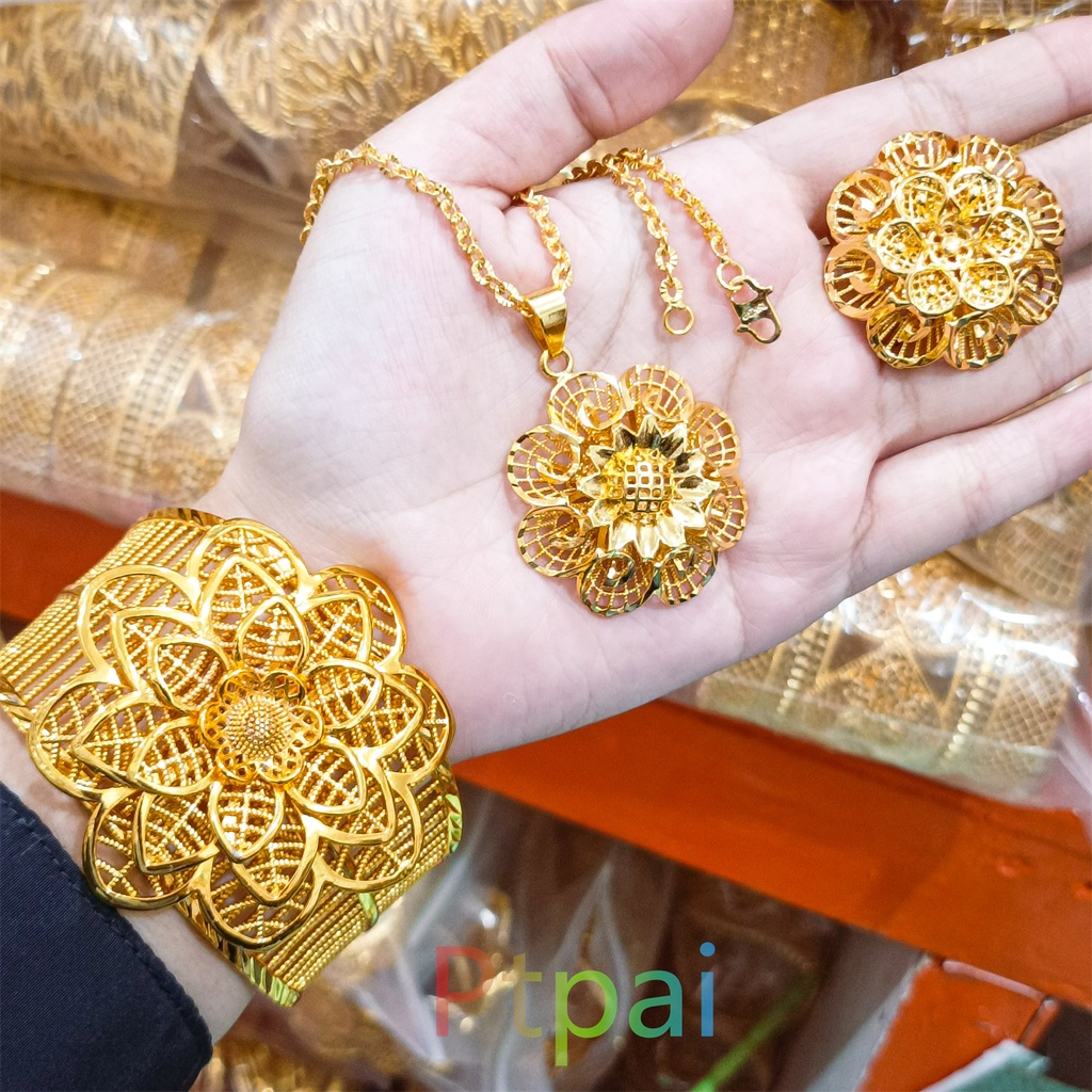 Set Xuping Gelang Kendari kalung cincin Terbaru Dubai Perhiasan lapis Emas 24k